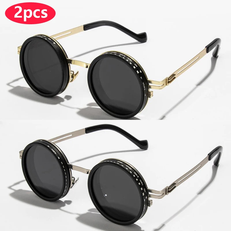 Polarized Round Sunglasses ND9 Adjustable Dimming Sun Glasses Men Women Retro Punk Men's Fishing Eyeglasses Outdoor Shades UV400