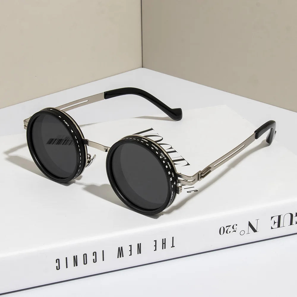 Polarized Round Sunglasses ND9 Adjustable Dimming Sun Glasses Men Women Retro Punk Men's Fishing Eyeglasses Outdoor Shades UV400